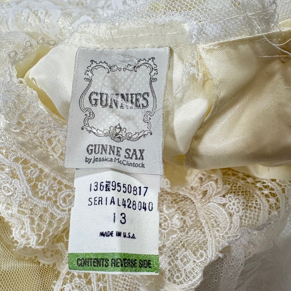 Vintage Gunne Sax Gunnies Lace Blouse Ivory Victorian Ruffle High Neck Top 13 - Picture 2 of 9
